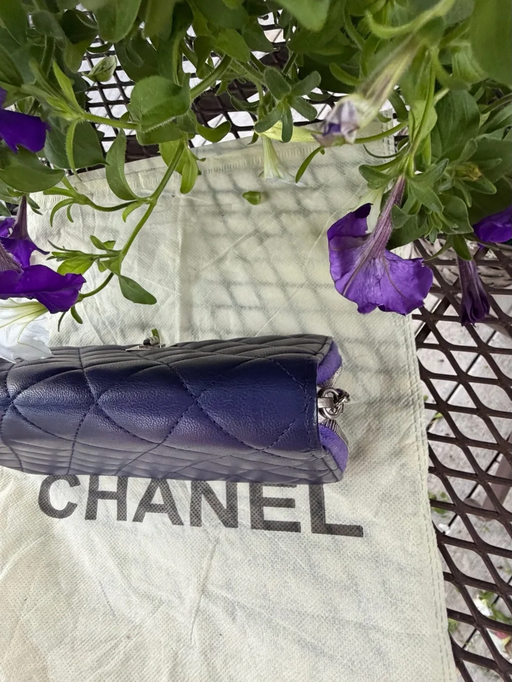 CHANEL PURPLE/PLUM LAMBSKIN QUILTED WALLET WITH COA